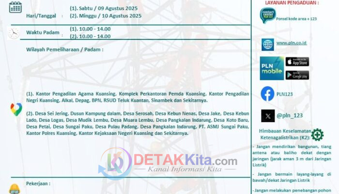 PLN Teluk Kuantan Lakukan Pemeliharaan Jaringan, Sejumlah Wilayah Alami Pemadaman Listrik