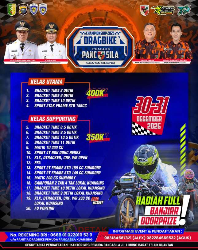 Dragbike Pemuda Pancasila Kuansing Meledak! Hadiah Motor, Kelas Padat, Pembalap Regional Tumpah Ruah