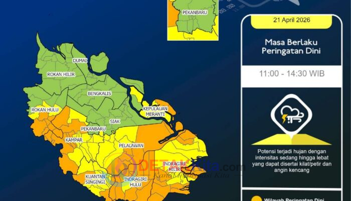 WASPADA! Hujan Lebat Disertai Petir dan Angin Kencang Ancam Riau Siang Ini — Wilayah Ini Jadi Sasaran Utama