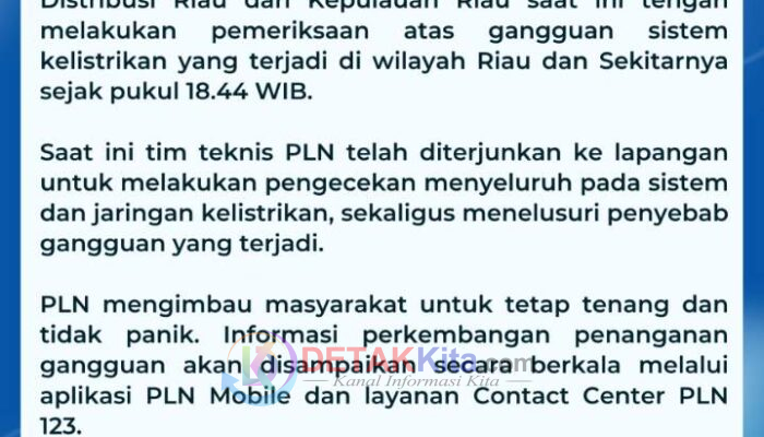 Listrik Padam Massal di Riau—PLN Turun Tangan Selidiki Gangguan Sistem