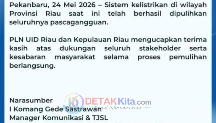 PLN Klaim Listrik Riau Pulih Total — Masyarakat Diminta Tetap Waspada Gangguan Susulan