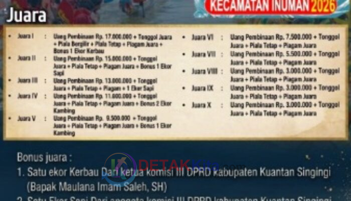 Ojap Bikin Gebrakan! Pacu Jalur Rayon 1 Inuman 2026 Siapkan Bonus Kerbau—Sapi hingga Kambing: Hadiah Tembus Puluhan Juta