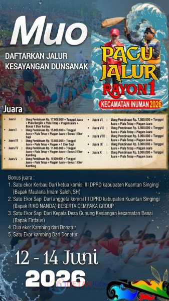 Ojap Bikin Gebrakan! Pacu Jalur Rayon 1 Inuman 2026 Siapkan Bonus Kerbau—Sapi hingga Kambing: Hadiah Tembus Puluhan Juta
