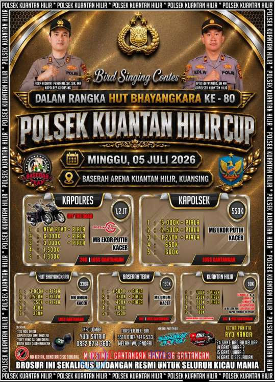 HUT Bhayangkara ke-80 — Polsek Kuantan Hilir Gelar Bird Singing Contest Berhadiah Motor dan Puluhan Juta Rupiah