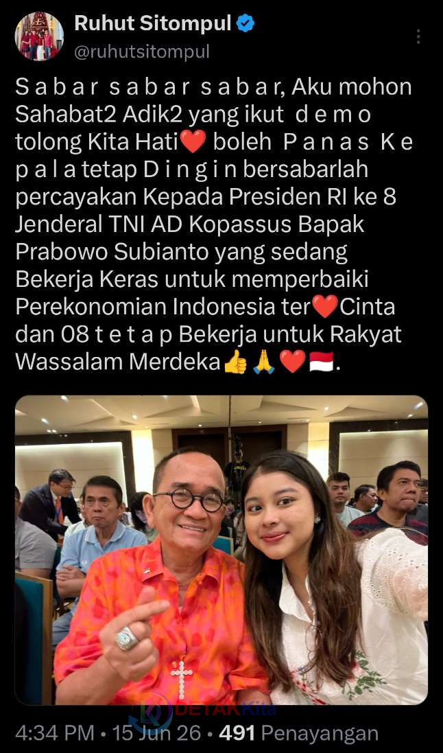 Ruhut Sitompul Minta Massa Demo Tahan Emosi: “Kepala Tetap Dingin— Percayakan pada Prabowo”