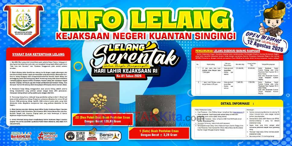Kejari Kuansing Lelang Emas Rampasan Negara — Nilainya Tembus Rp280 Juta Lebih