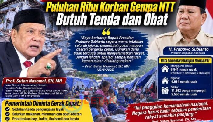 Prof Sutan Nasomal Desak Presiden Turun Tangan — Puluhan Ribu Korban Gempa NTT Butuh Tenda dan Obat