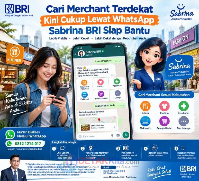 Cari Merchant Terdekat Kini Cukup Lewat WhatsApp — Sabrina BRI Siap Bantu